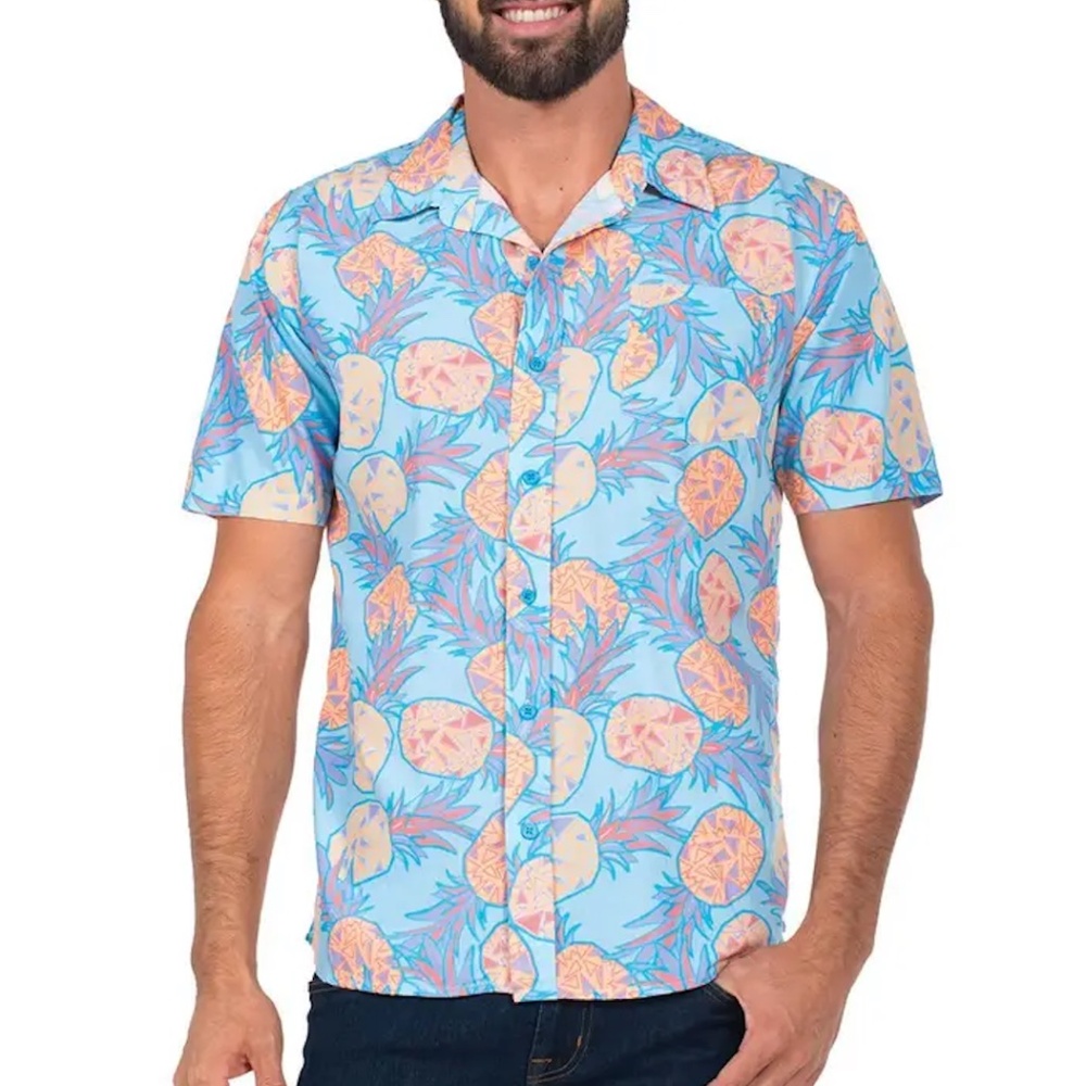 TIPSY ELVES Mens XL Colorful Pineapple Short Sleeve Button Up Hawaiian Shirt GG1
